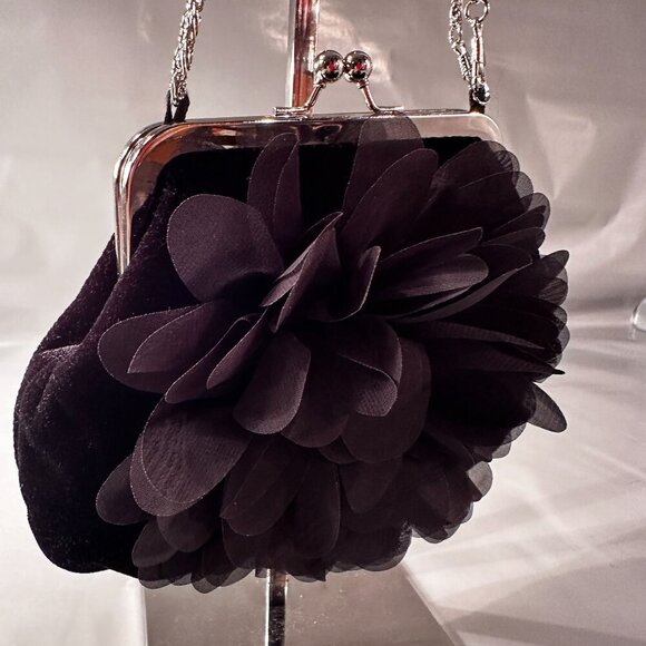 Velvet Flower Crossbody Evening Coin Purses Party Clutch Vintage Handbag Black - Picture 4 of 15